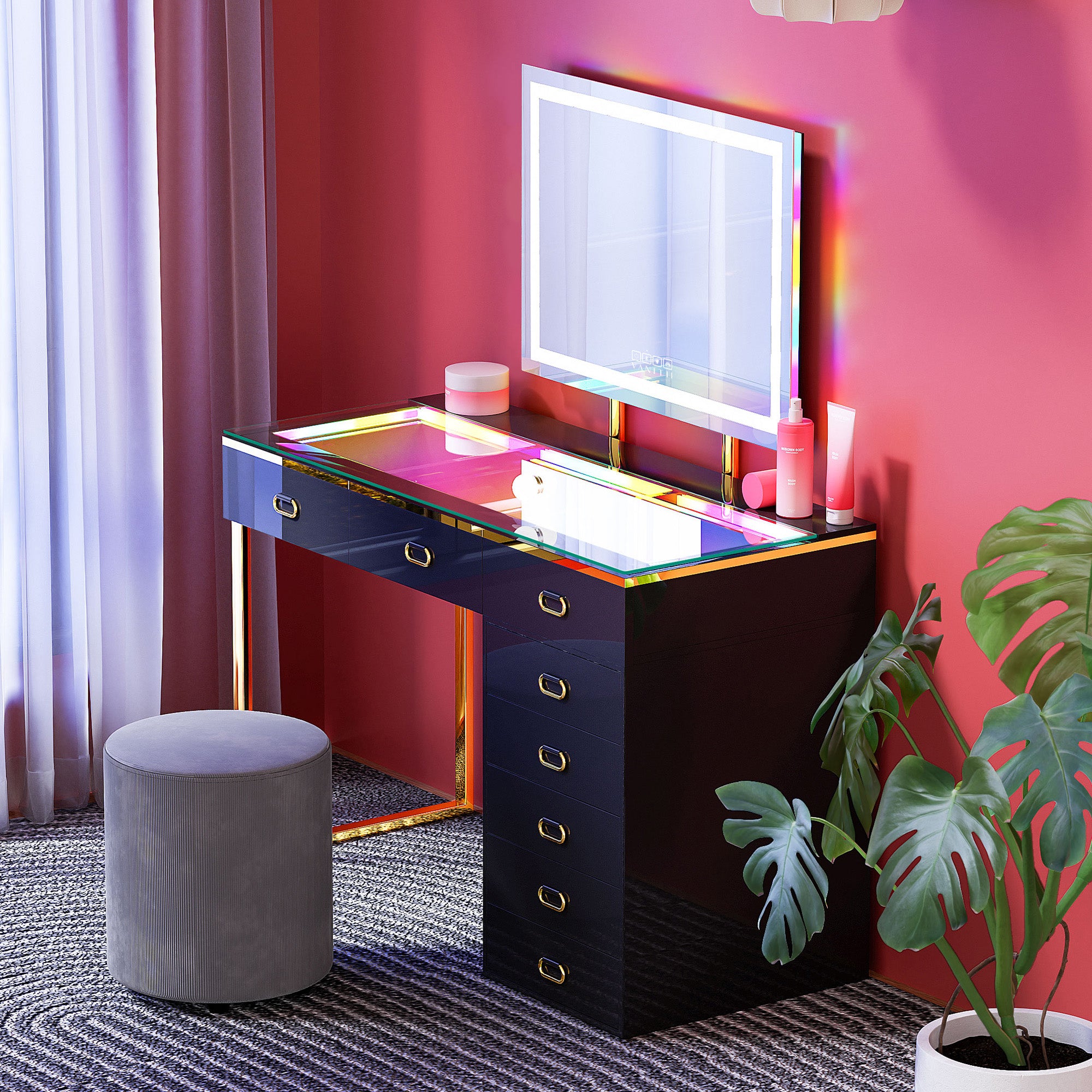 New Release ! VANITII Chelsea Vanity Set with Hollywood Music Mirror