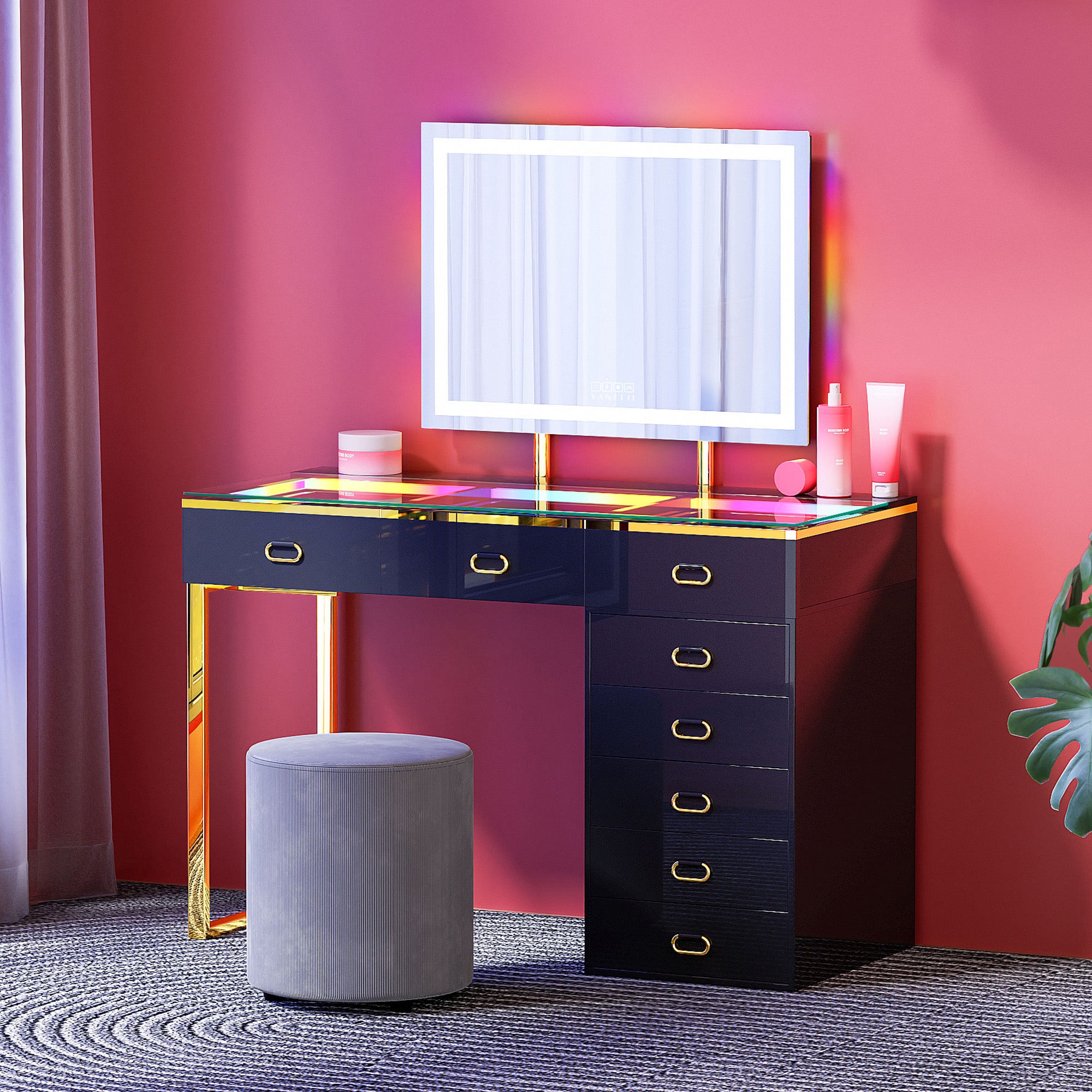 New Release ! VANITII Chelsea Vanity Set with Hollywood Music Mirror