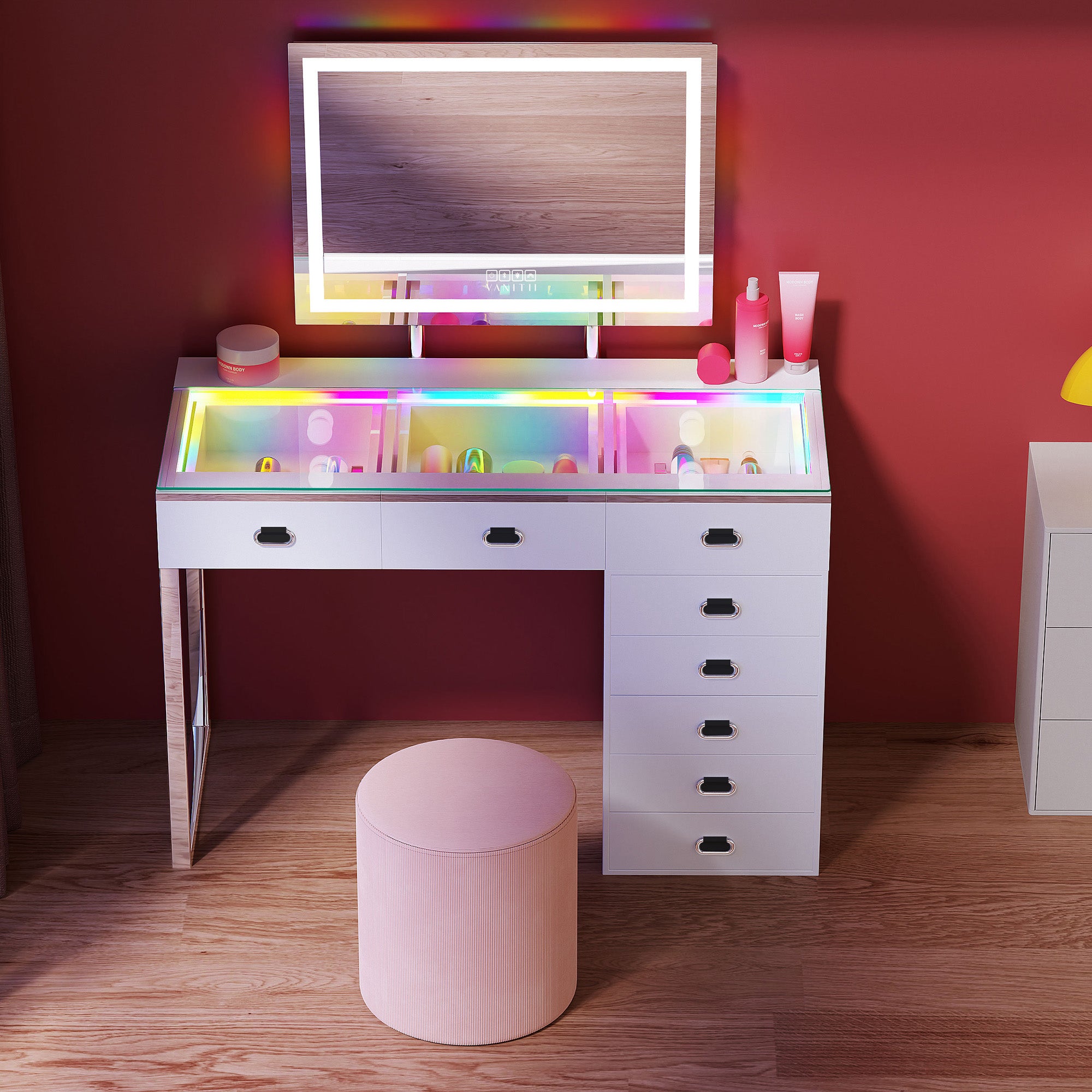 New Release ! VANITII Chelsea Vanity Set with Hollywood Music Mirror