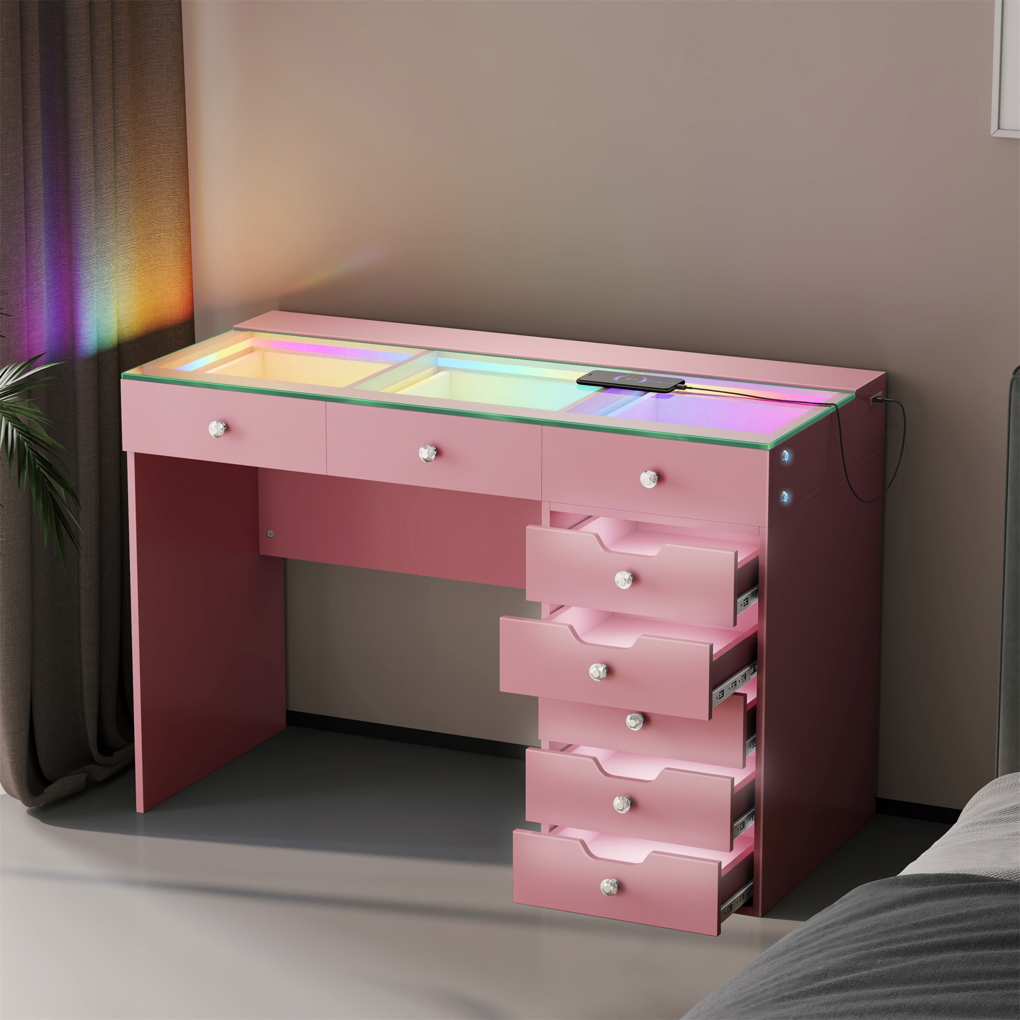 VANITII Diana RGB Vanity Desk with Light - 8 Storage Drawers