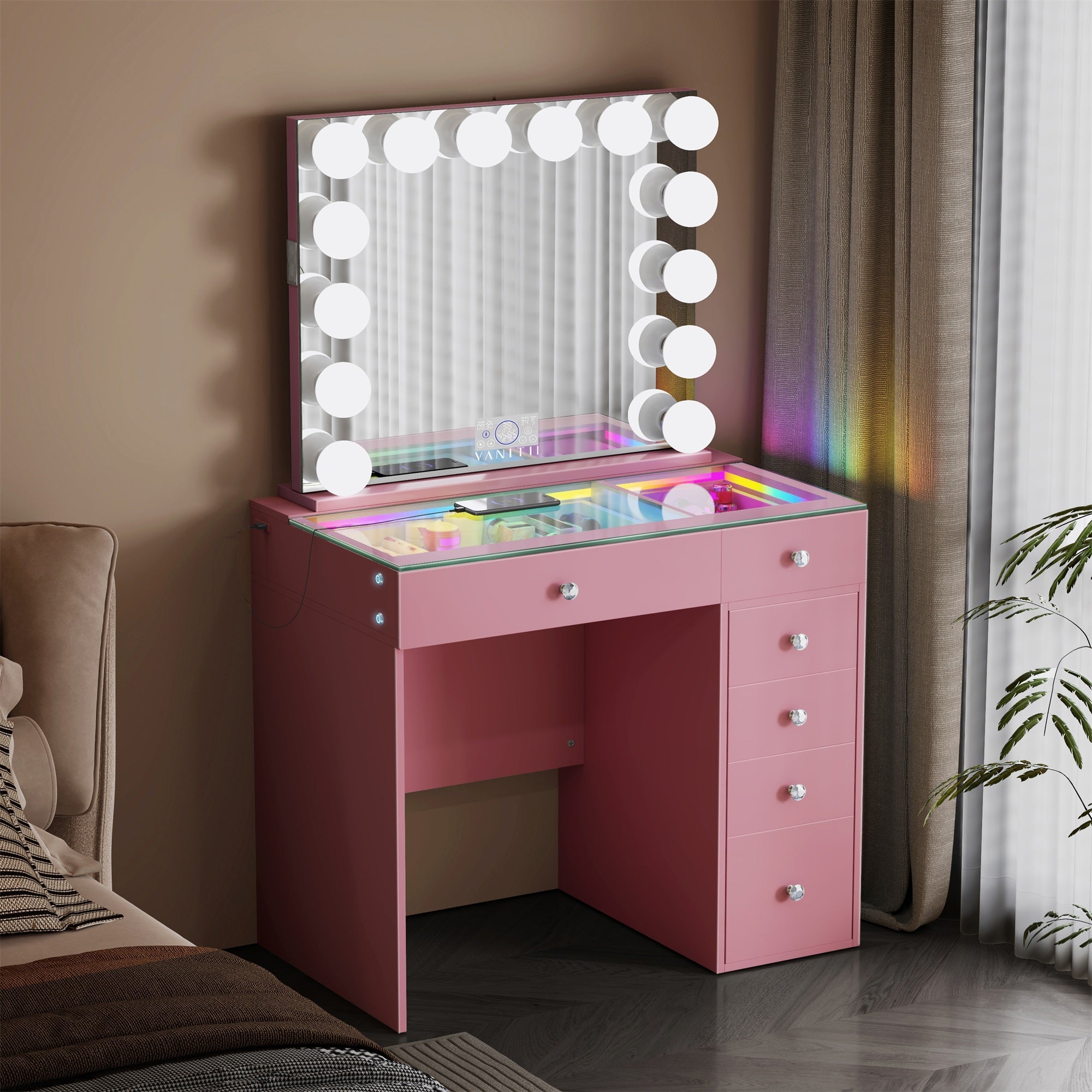 VANITII Mini Diana Vanity Set
The overall design is simple and pink in color.It is placed in the bedroom, both beautiful and practical.