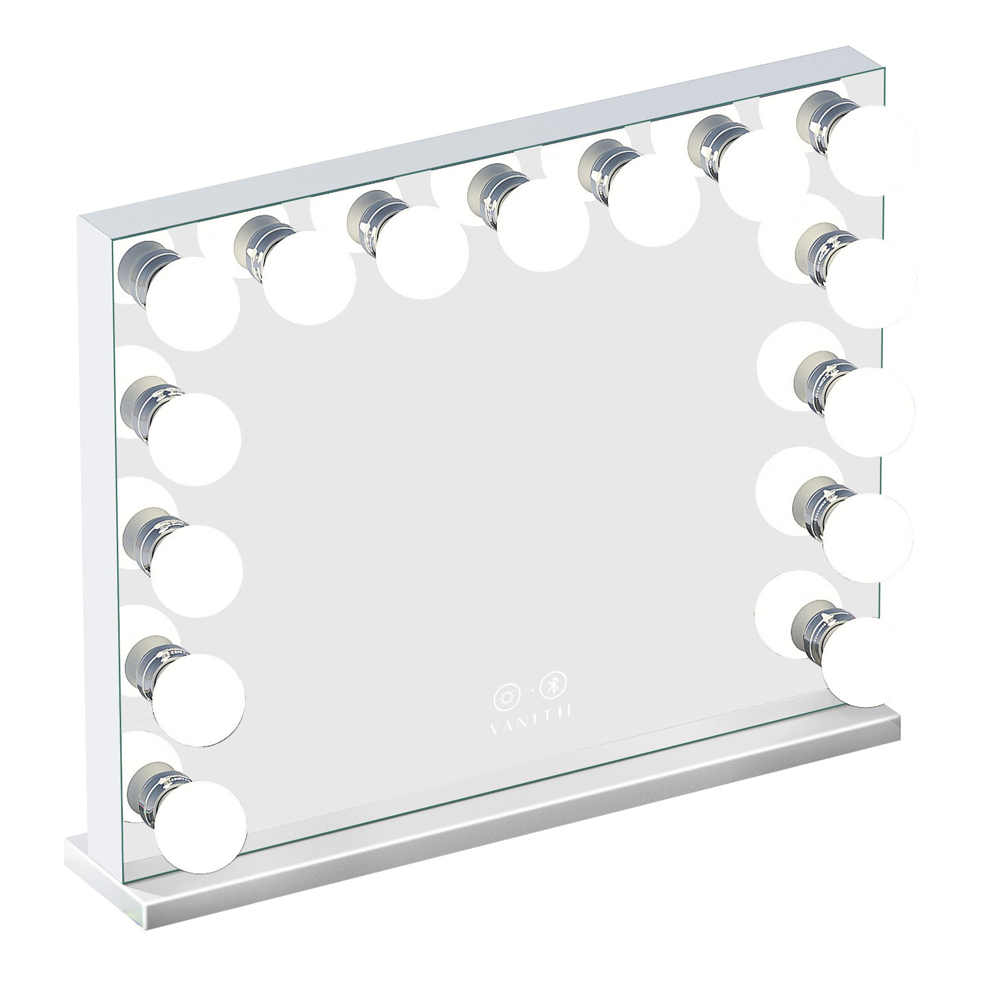 VANITll Marilyn Vanity Mirror features 15 detachable LED bulbs,built in Bluetooth speakers,USB and Type-C charging ports,detachable mirror base and so on.
