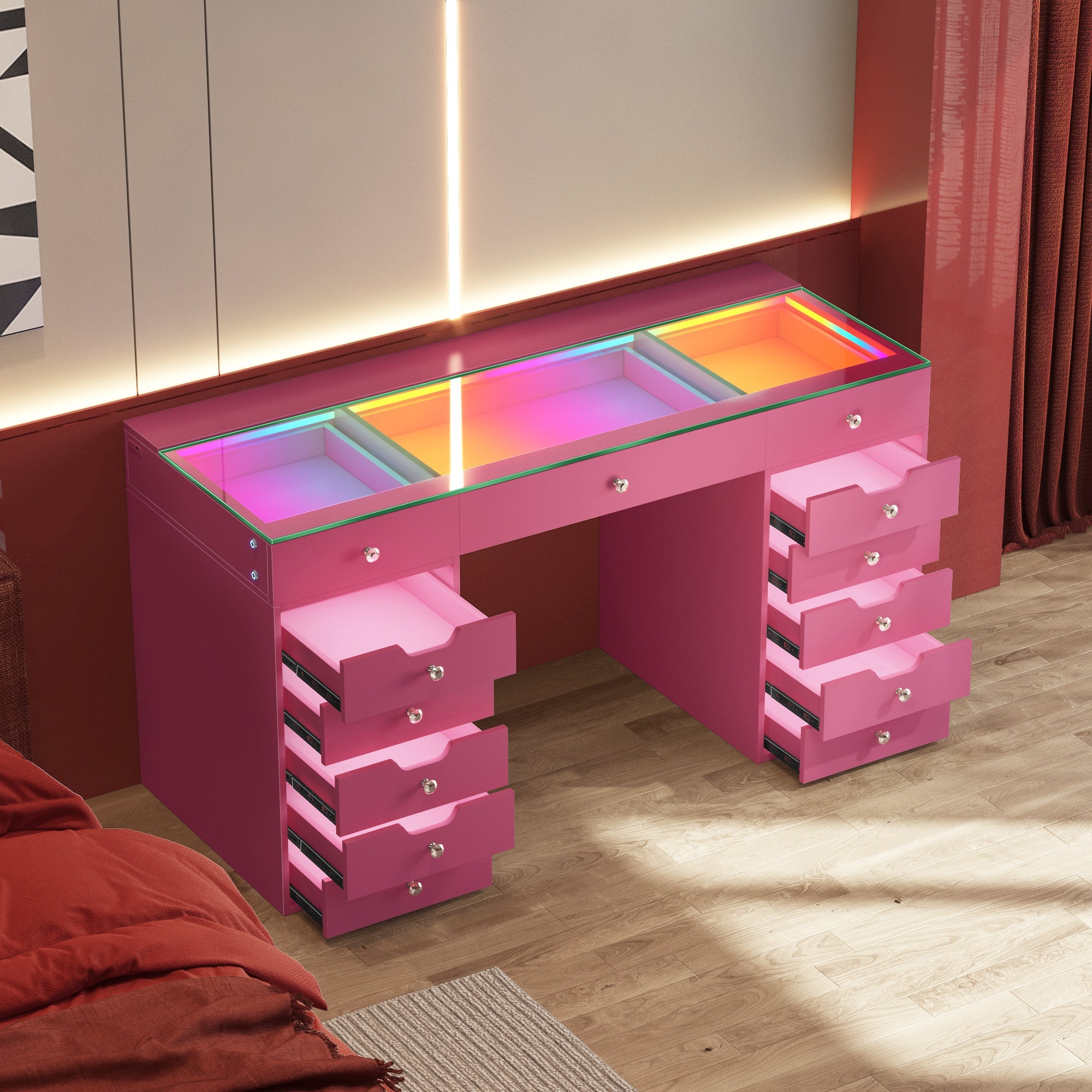 VANITII Eva Vanity Desk - 13 Storage Drawers with Full Light &RGB