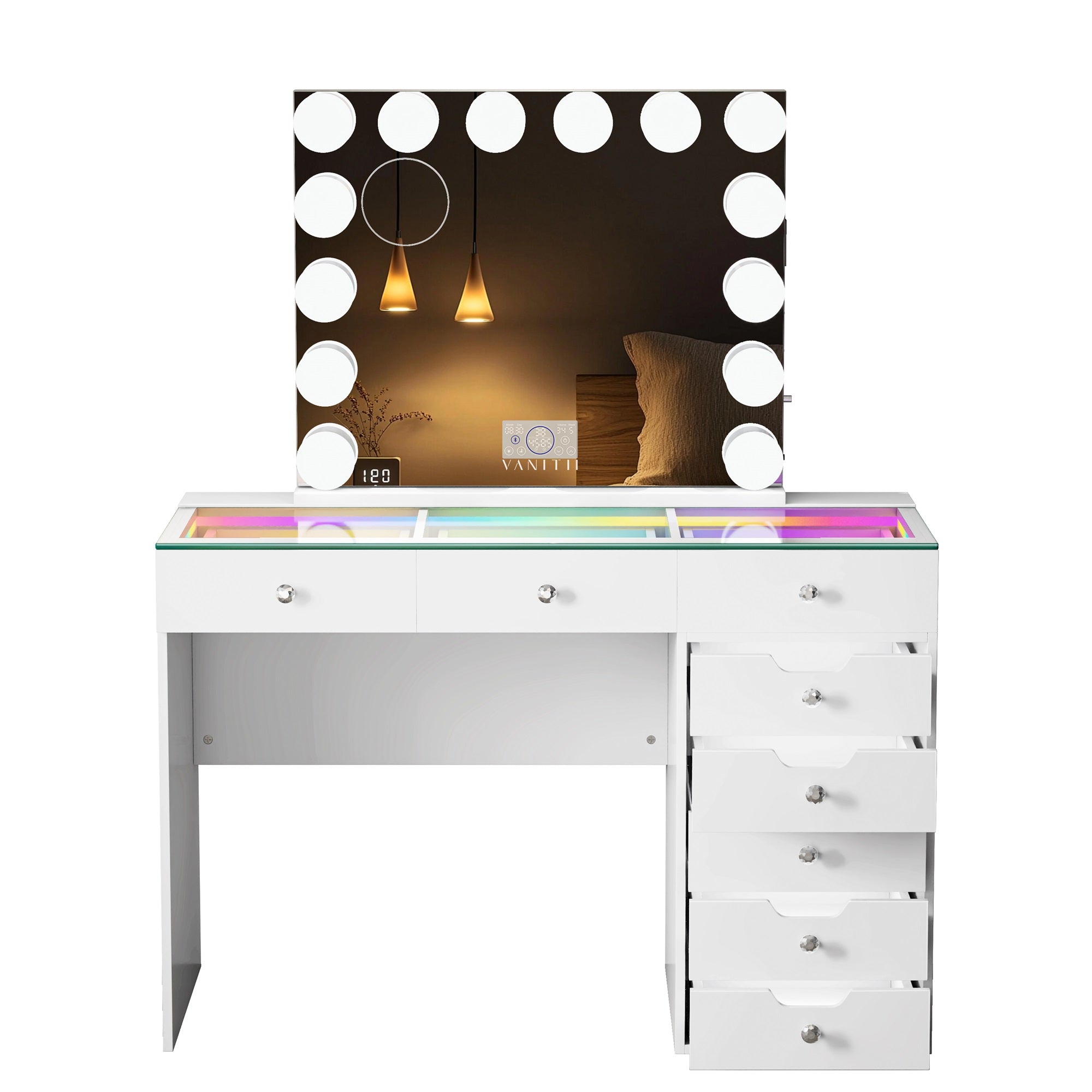 VANITII Diana 8 Drawers Vanity Desk Set with RGB and Full Light