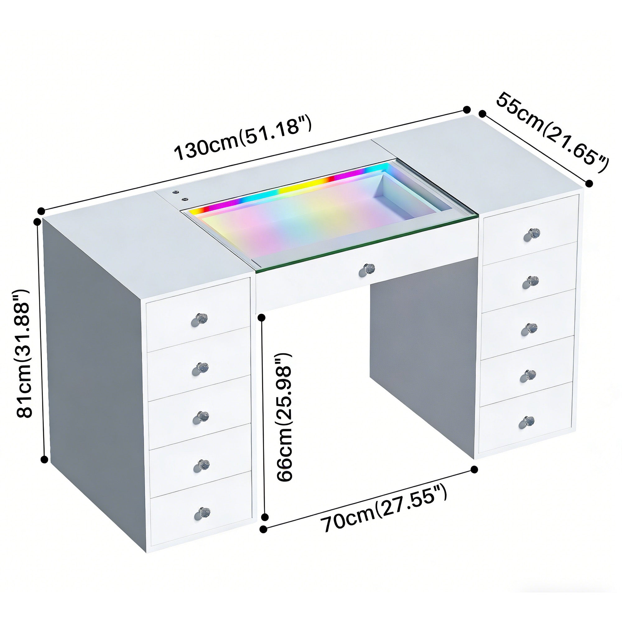 Size of VANITII Mini Eva Vanity Desk with 11 storage drawers