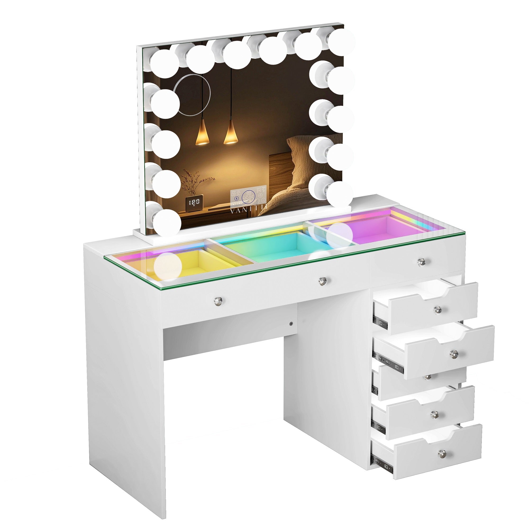 VANITII Diana 8 Drawers Vanity Desk Set with RGB and Full Light