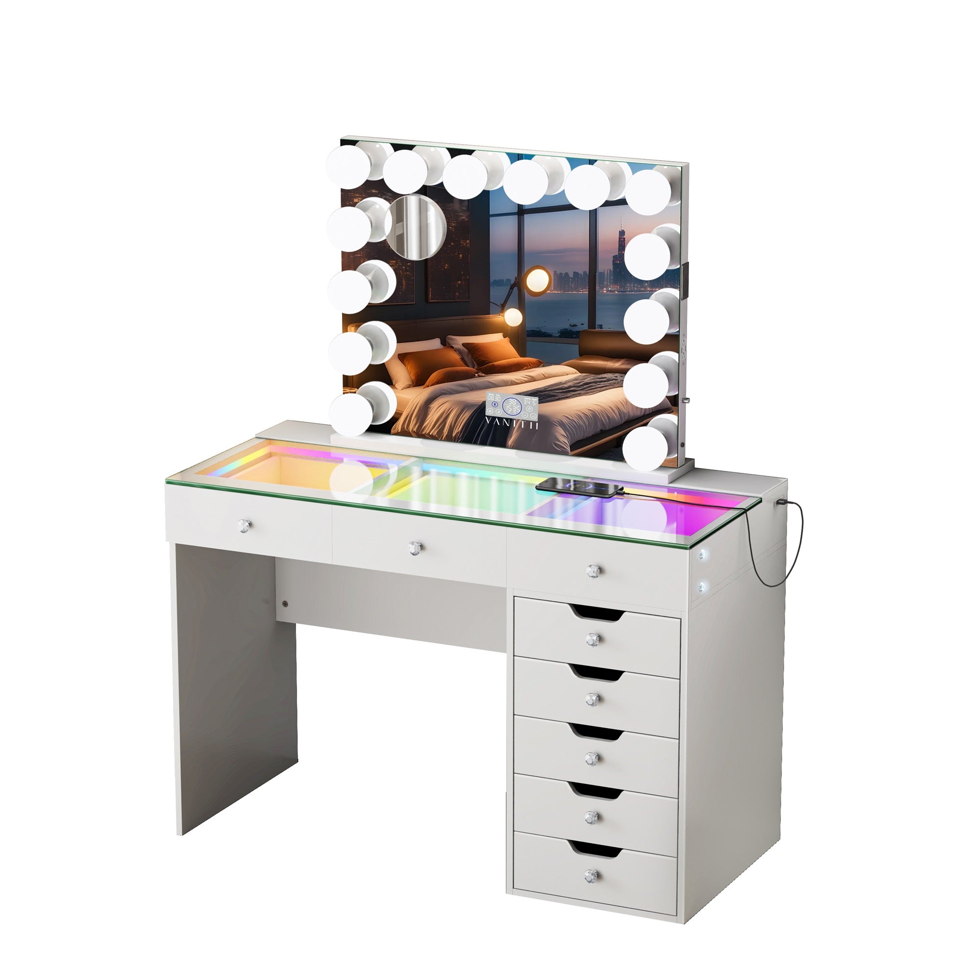 Promotion Deal!VANITII Diana Vanity Desk Set- 8 Storage Drawers with Vanity Mirror