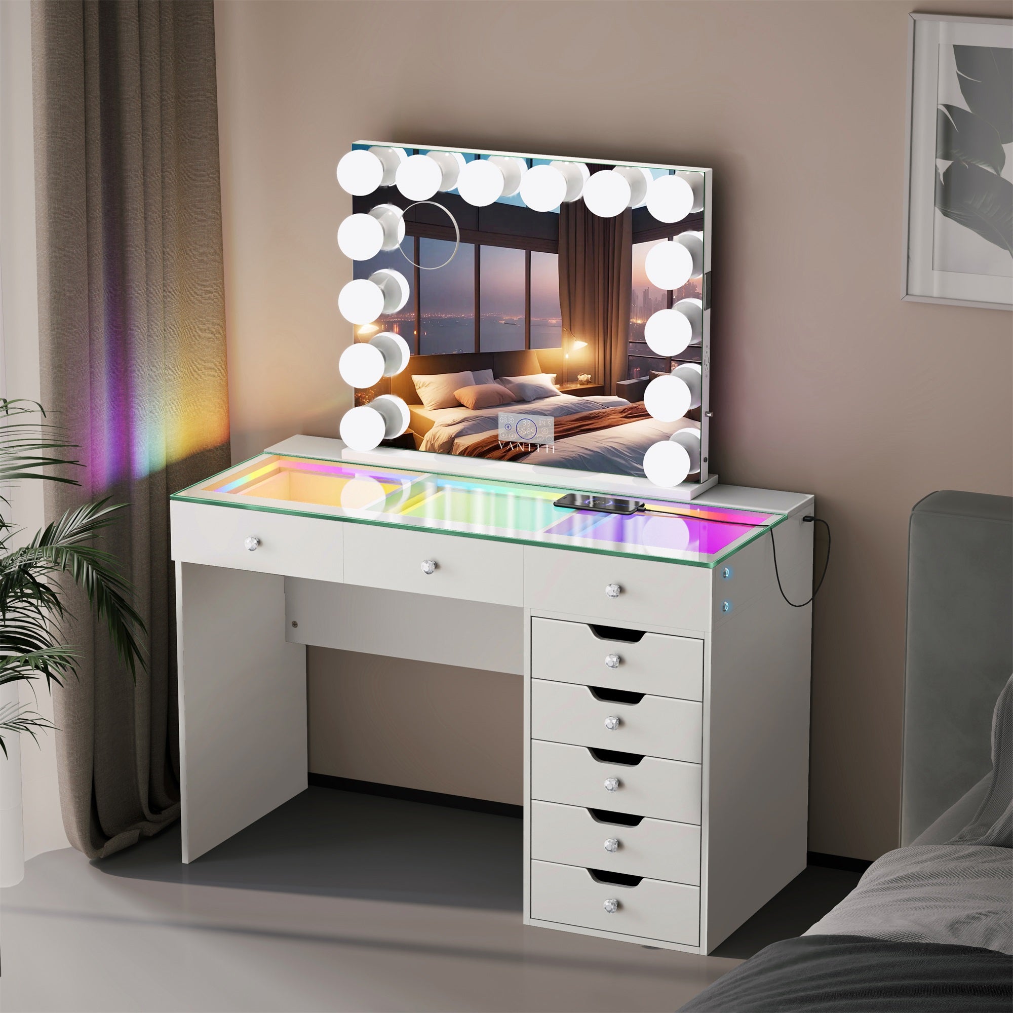 Promotion Deal!VANITII Diana Vanity Desk Set- 8 Storage Drawers with Vanity Mirror