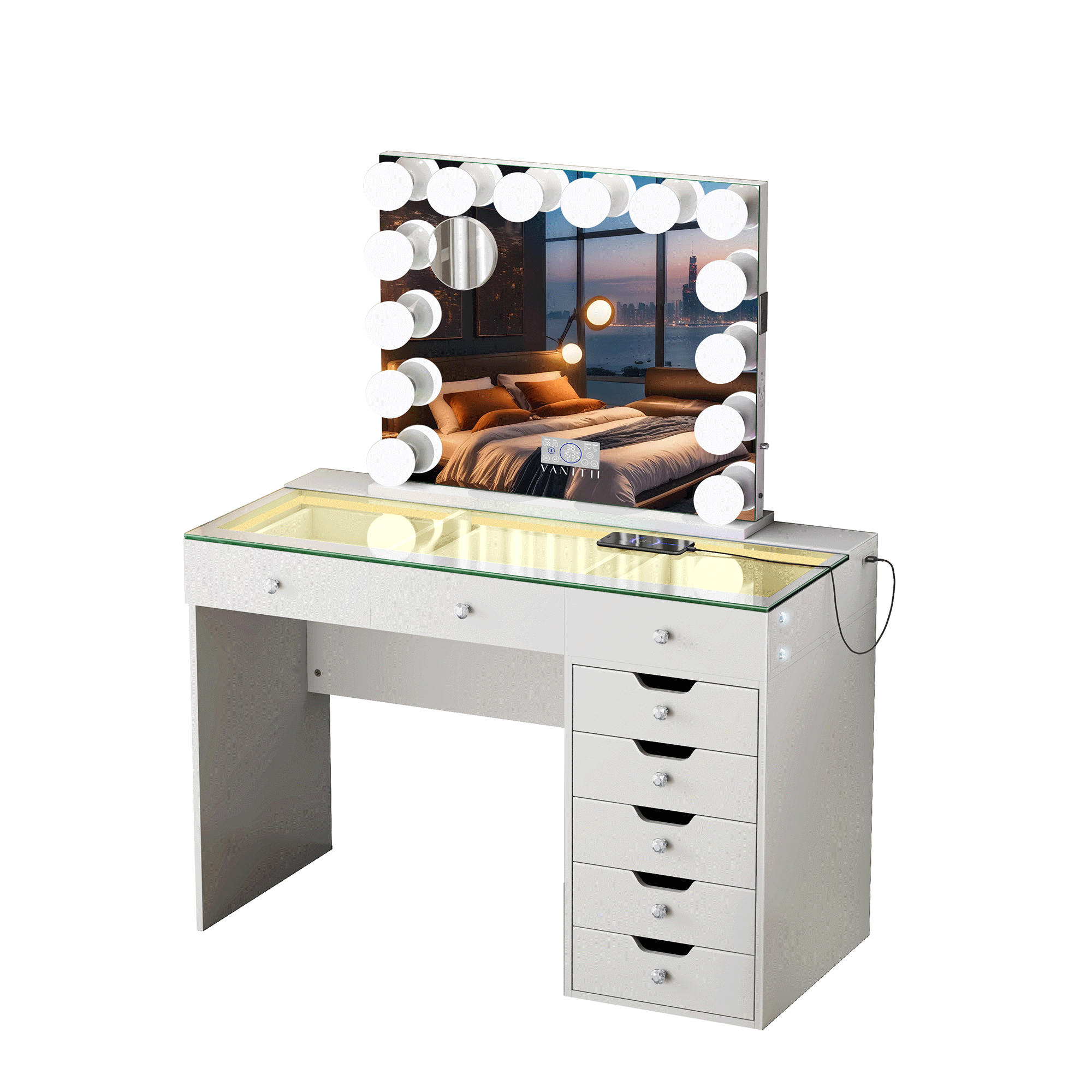 Promotion Deal!VANITII Diana Vanity Desk Set- 8 Storage Drawers with Vanity Mirror