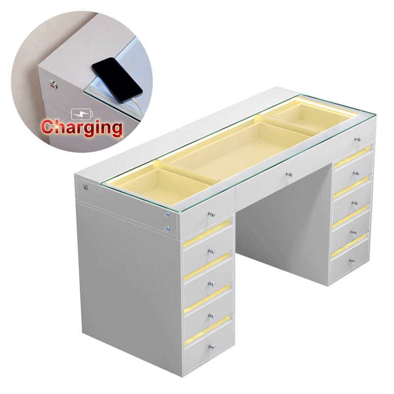 VANITII Fenair Vanity Desk built-in USB&Type-C ports for convenient charging.
