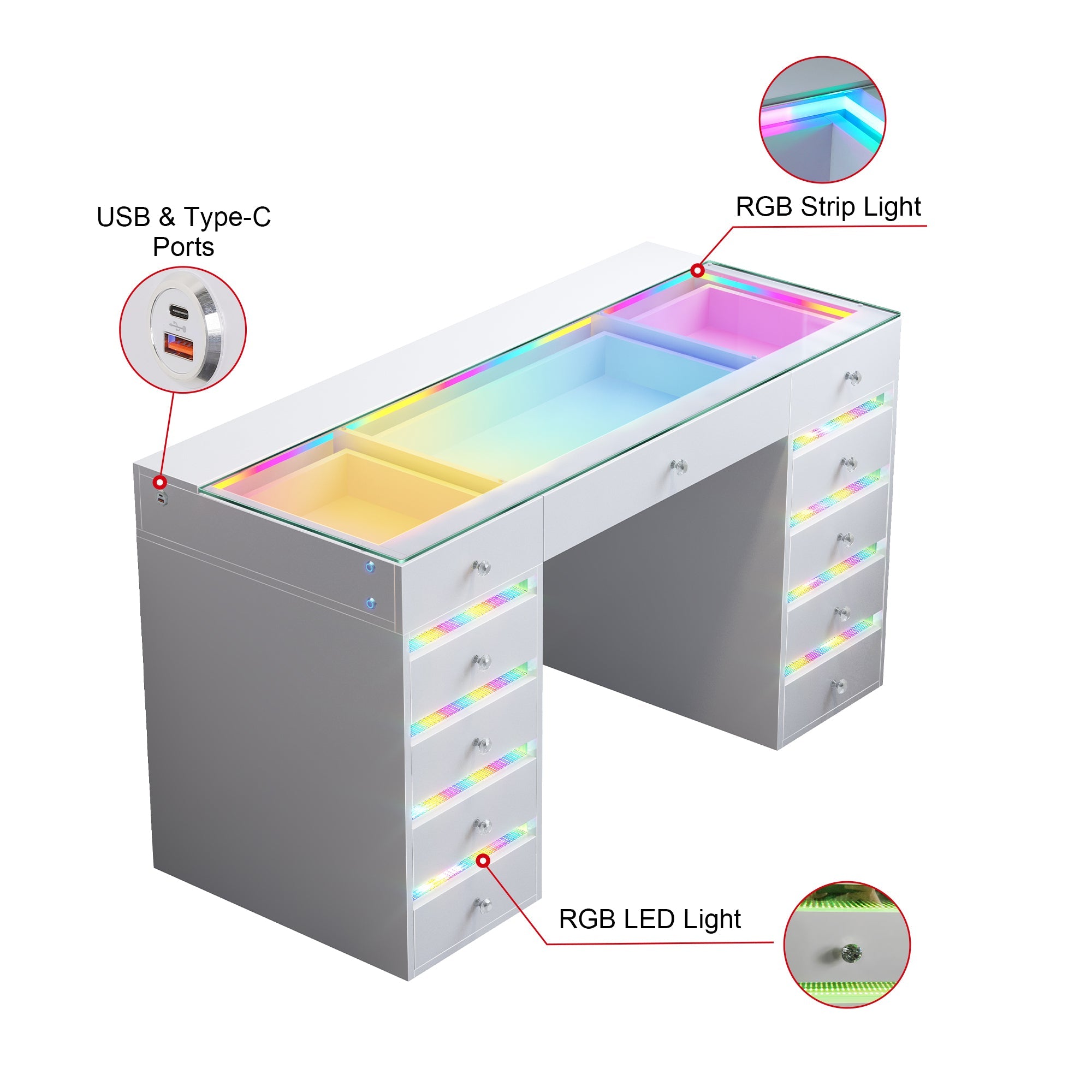 The function display of VANITII Fenair Vanity Desk