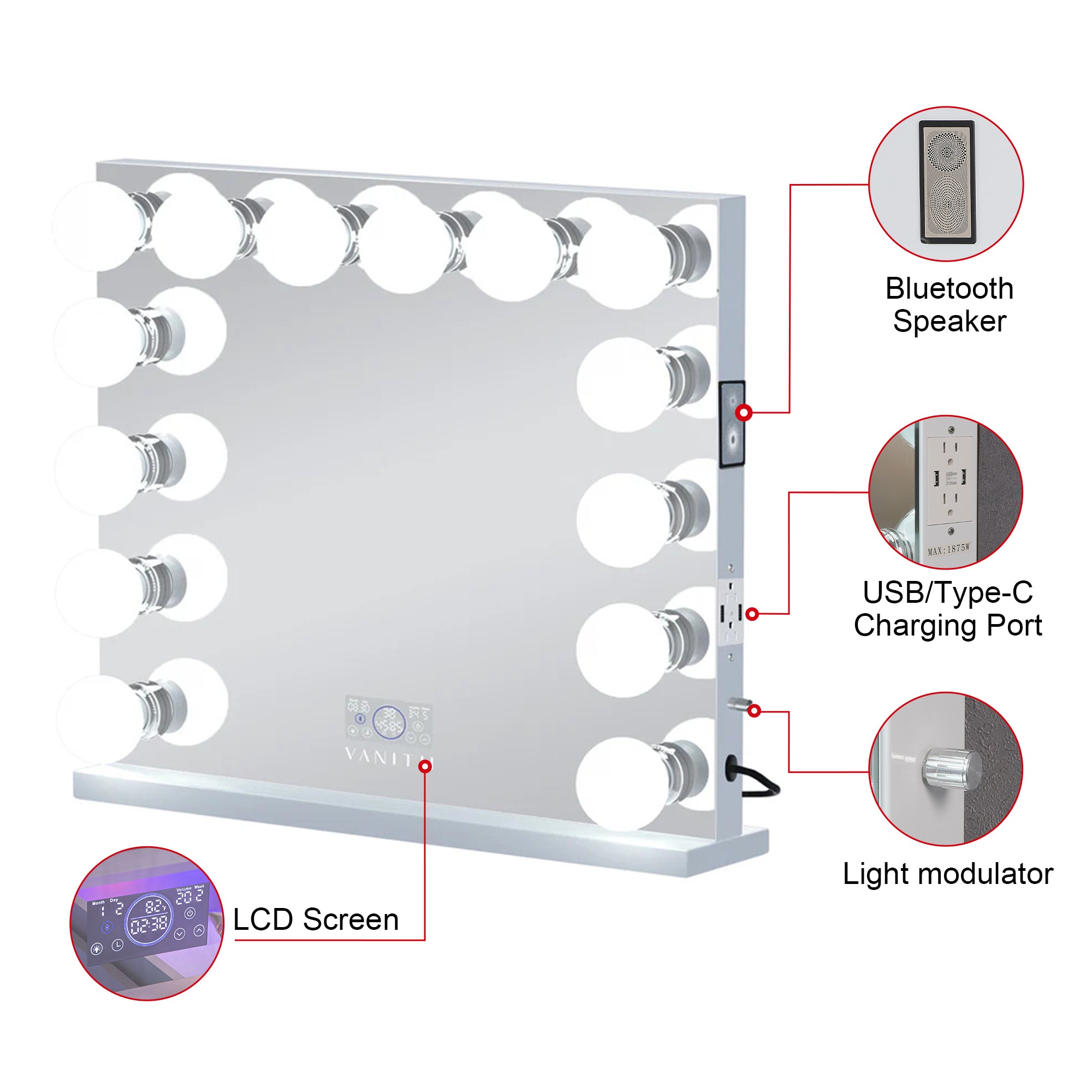 VANITII Marilyn Hollywood Vanity Mirror Pro with 14 Dimmable LED Bulbs