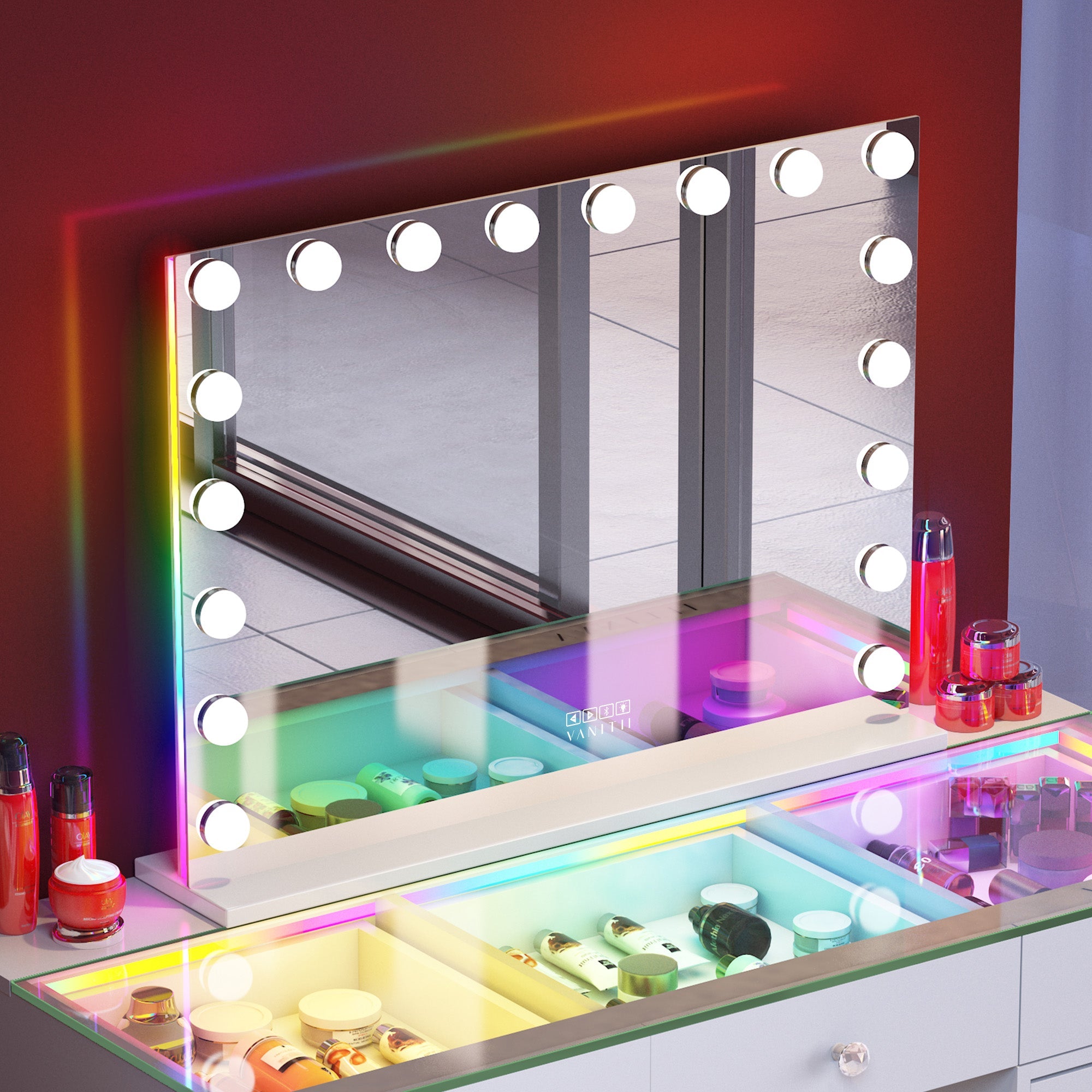 VANITII Mary Hollywood Vanity Mirror with RGB and Bluetooth Speaker