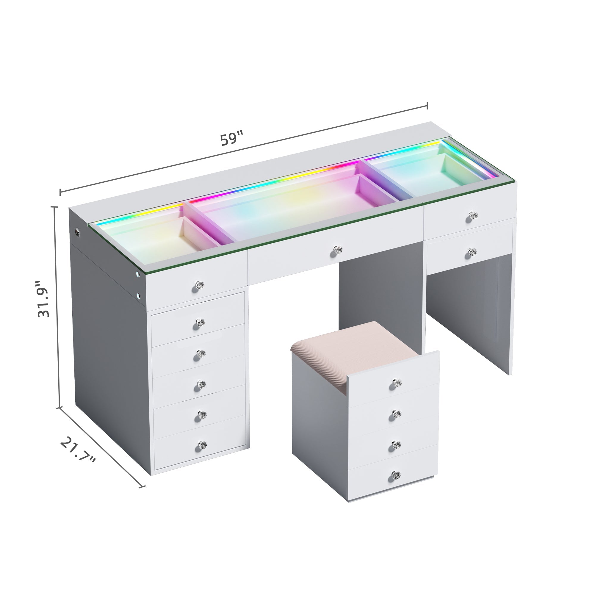 New Release ! VANITII Eva Vanity Set-12 Storage Drawers with A Hidden Stool