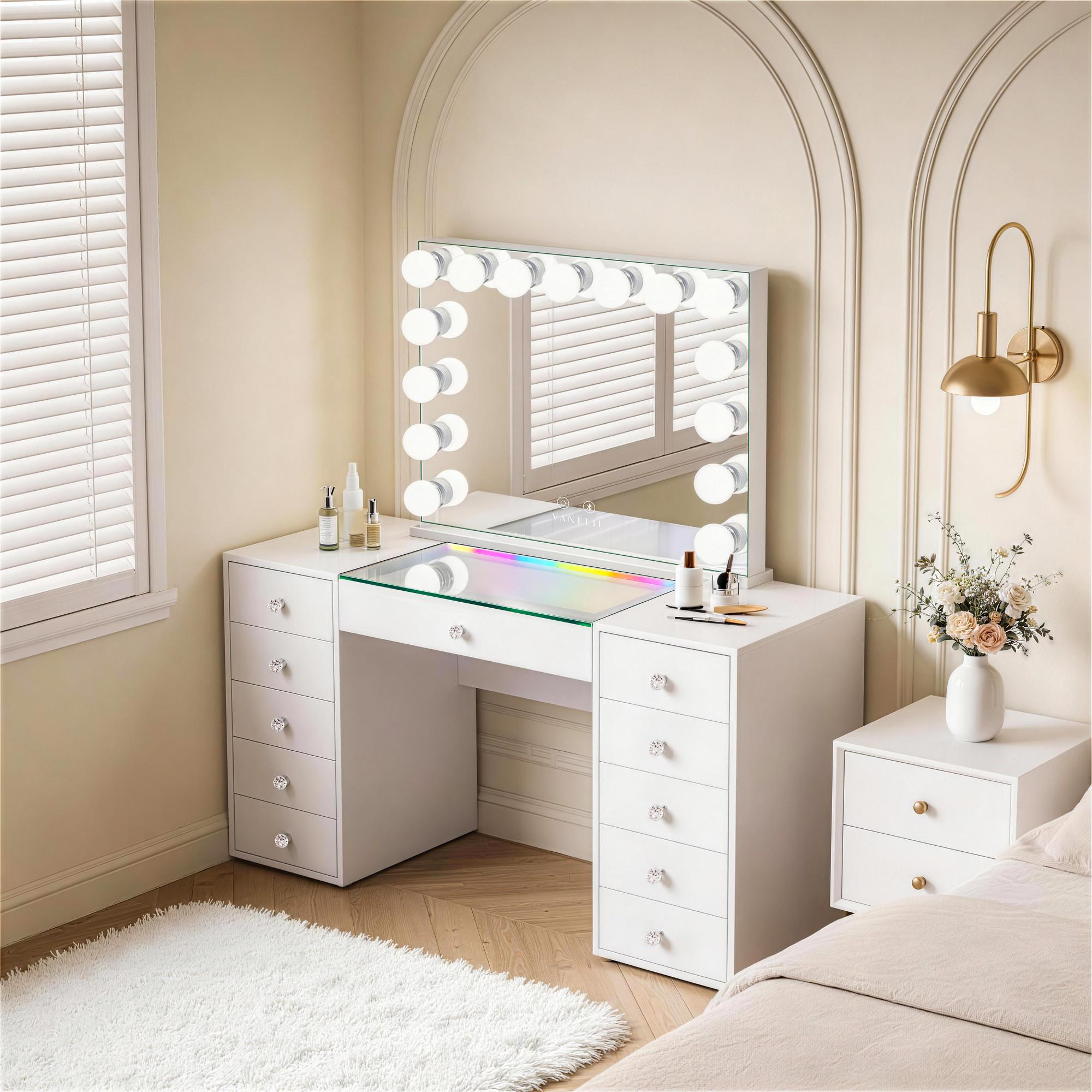 VANITII Mini Eva-RGB Vanity Desk with Marilyn Pro Max Mirror (KD)