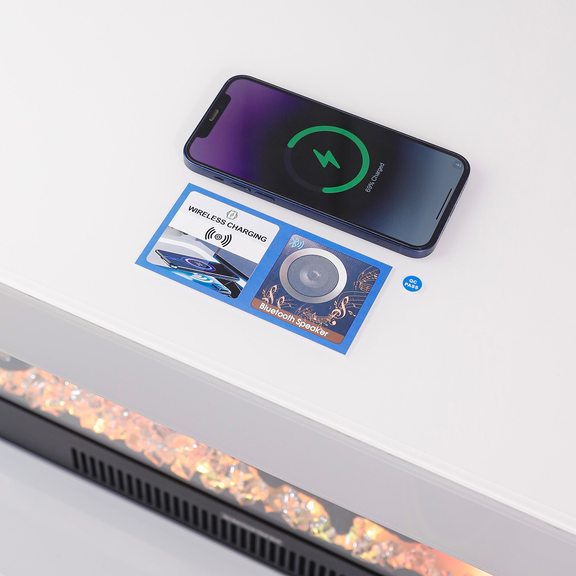 VANITII TV Stand LED Mirrored Fireplace