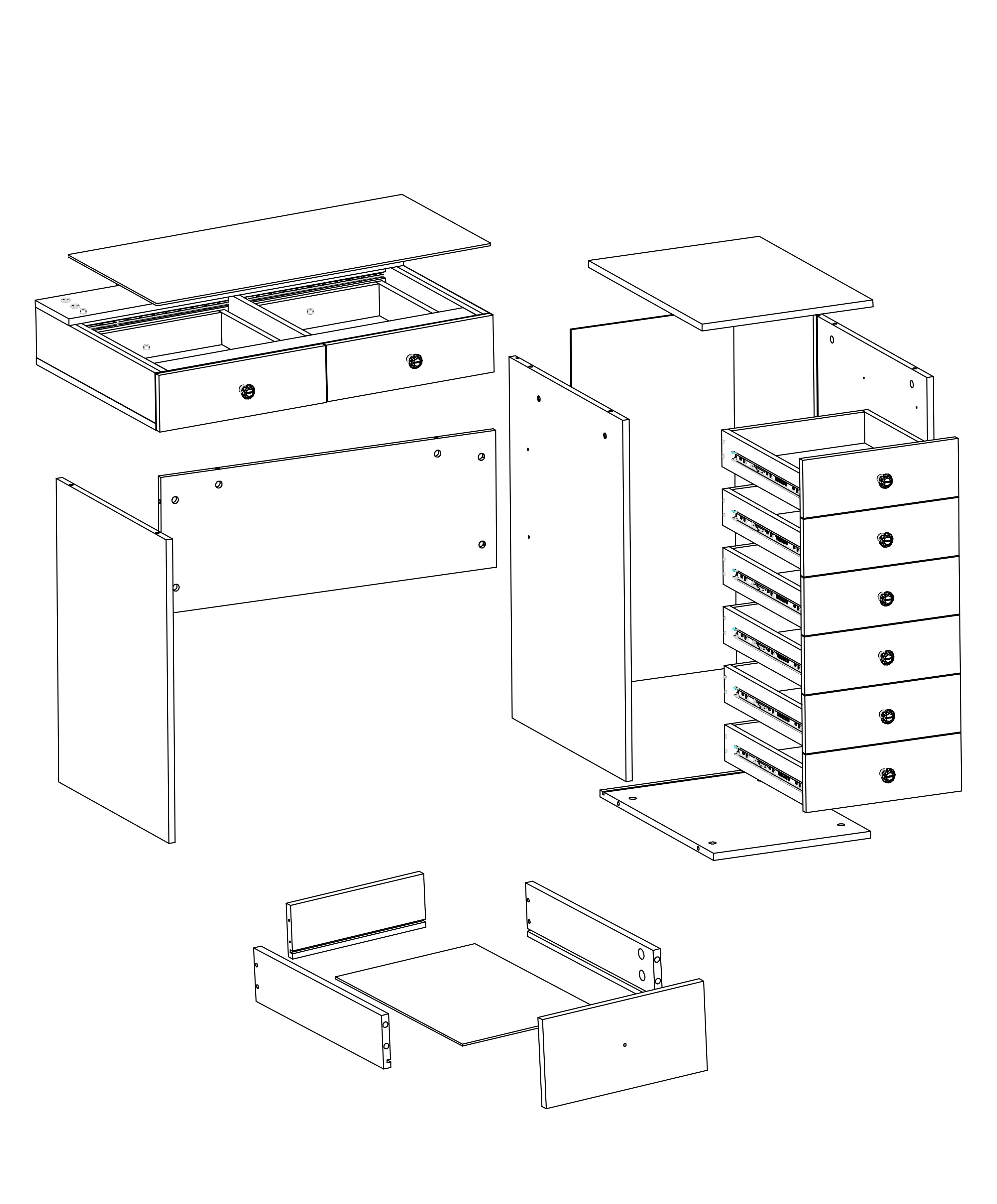 VANITII Diana Vanity Desk's component structure diagram