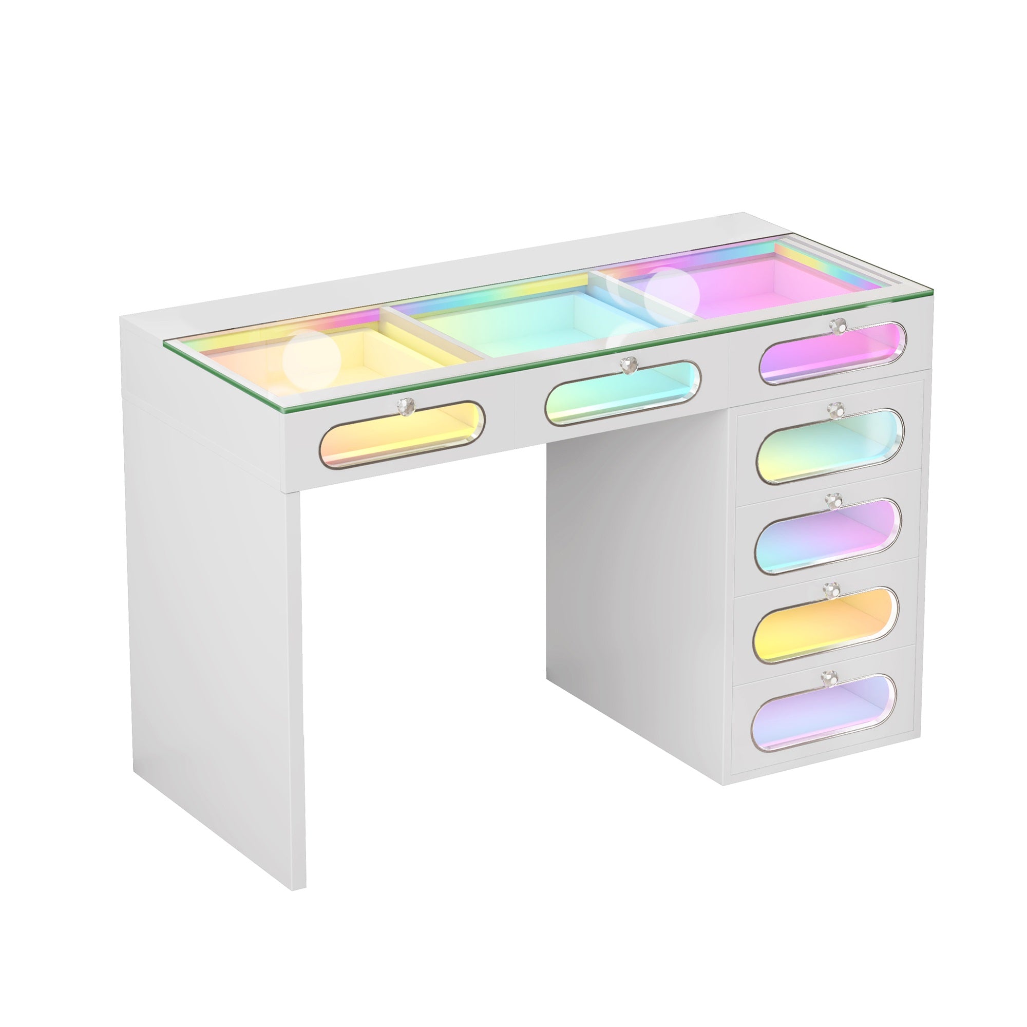 New Release ! VANITII 7 Glass Fronted Drawers with Crystal Handles