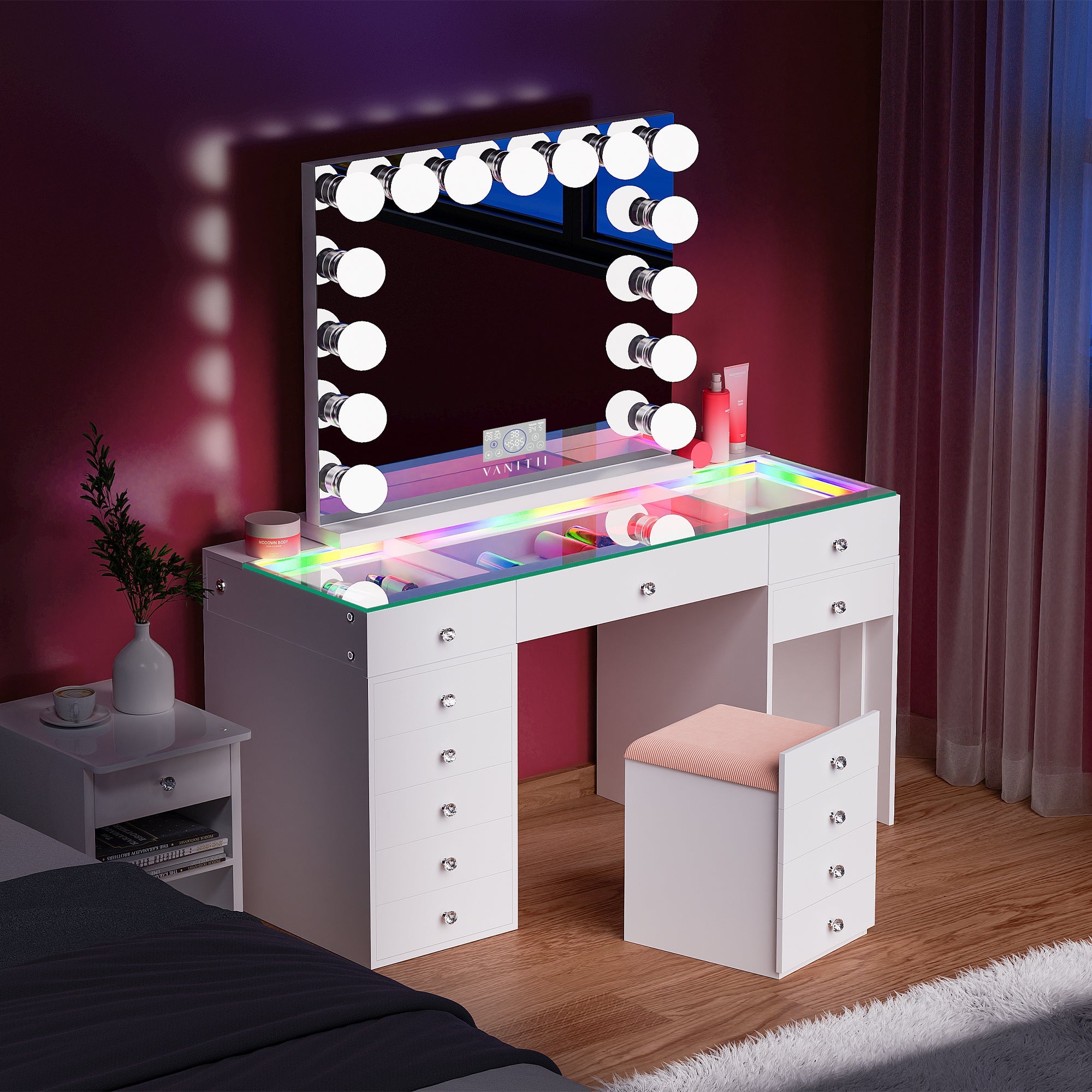 New Release ! VANITII Eva Vanity Set-12 Storage Drawers with A Hidden Stool