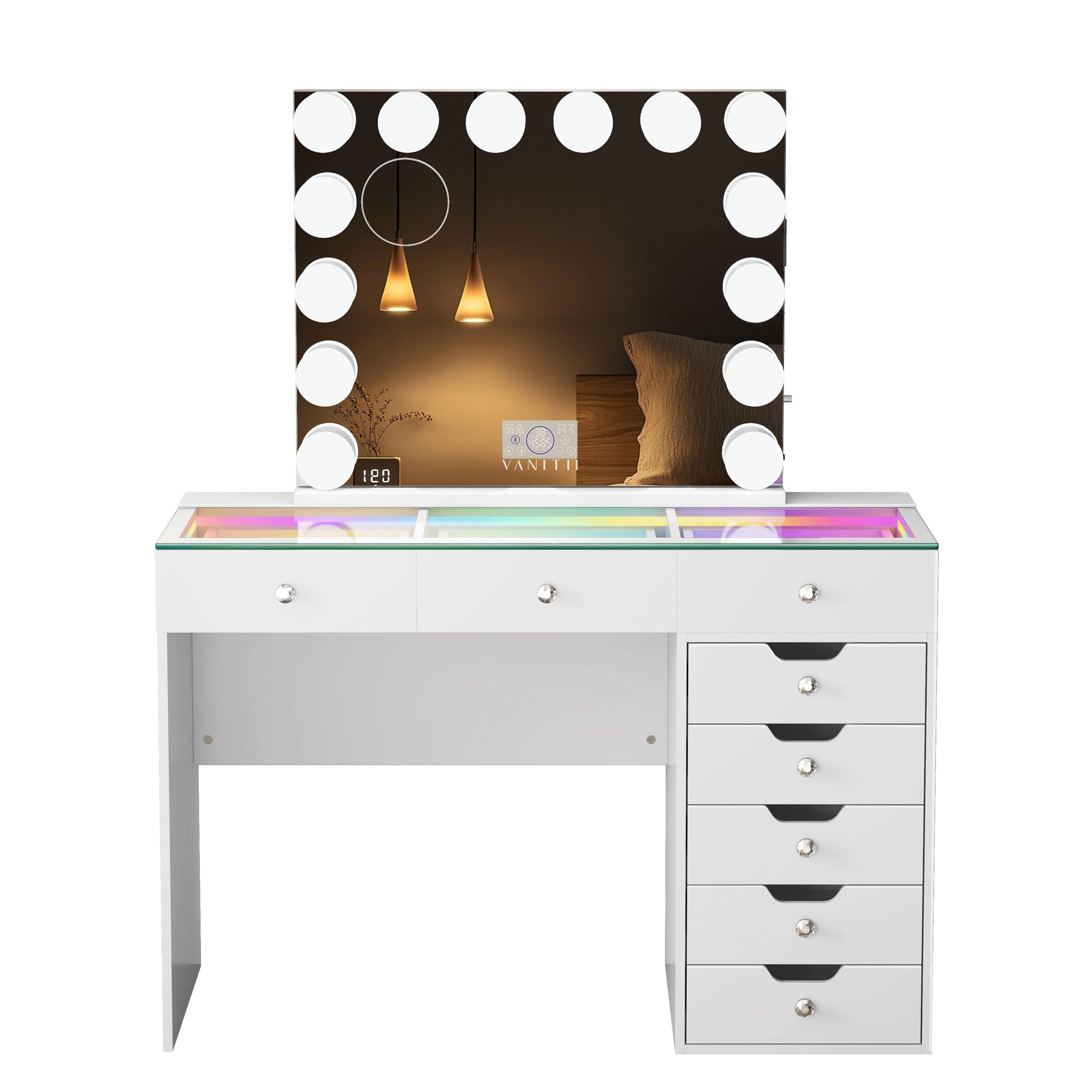 Promotion Deal!VANITII Diana Vanity Desk Set- 8 Storage Drawers with Vanity Mirror