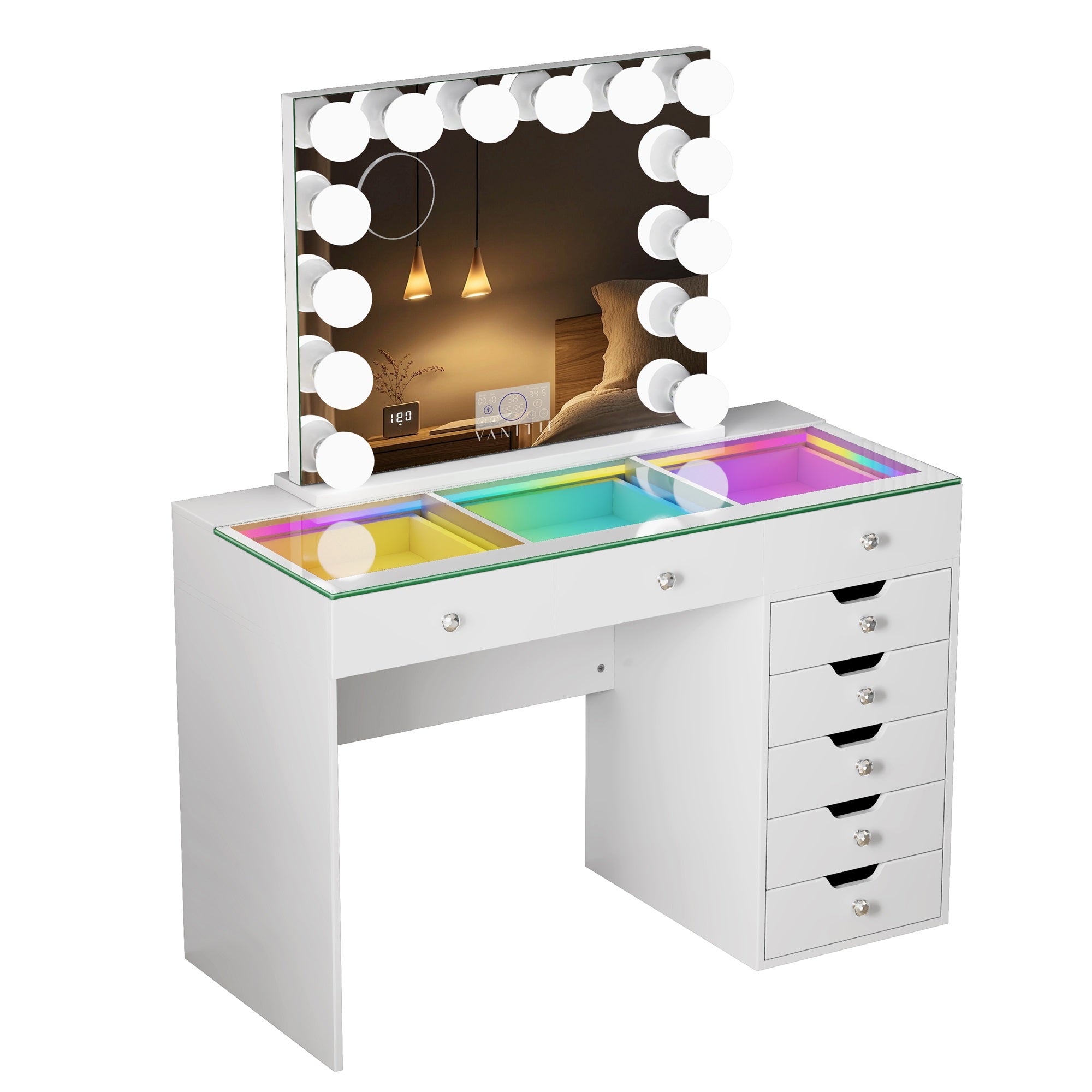Promotion Deal!VANITII Diana Vanity Desk Set- 8 Storage Drawers with Vanity Mirror