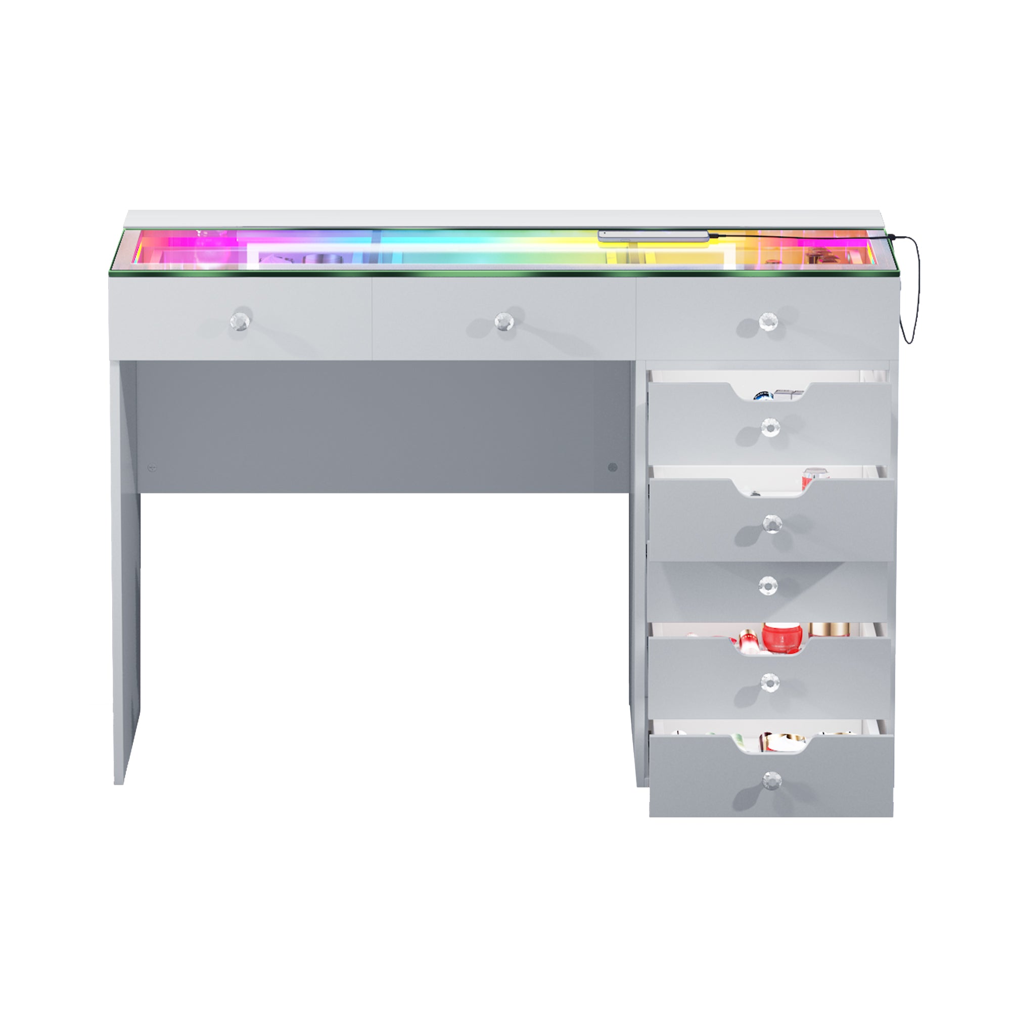VANITII Diana RGB Vanity Desk with Light - 8 Storage Drawers