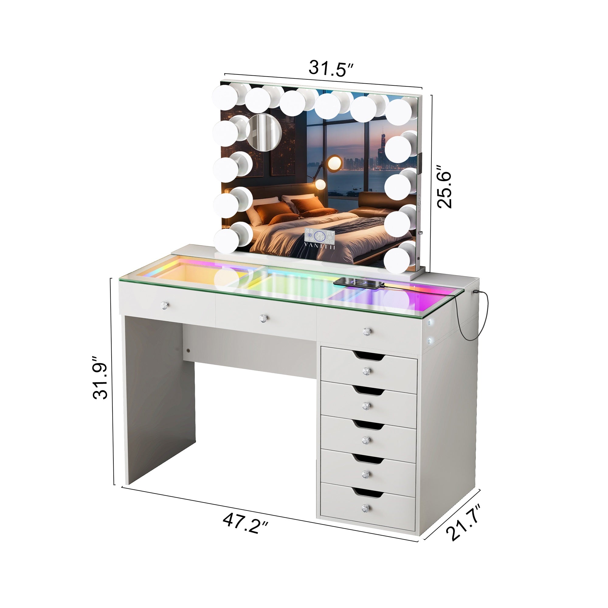 Promotion Deal!VANITII Diana Vanity Desk Set- 8 Storage Drawers with Vanity Mirror