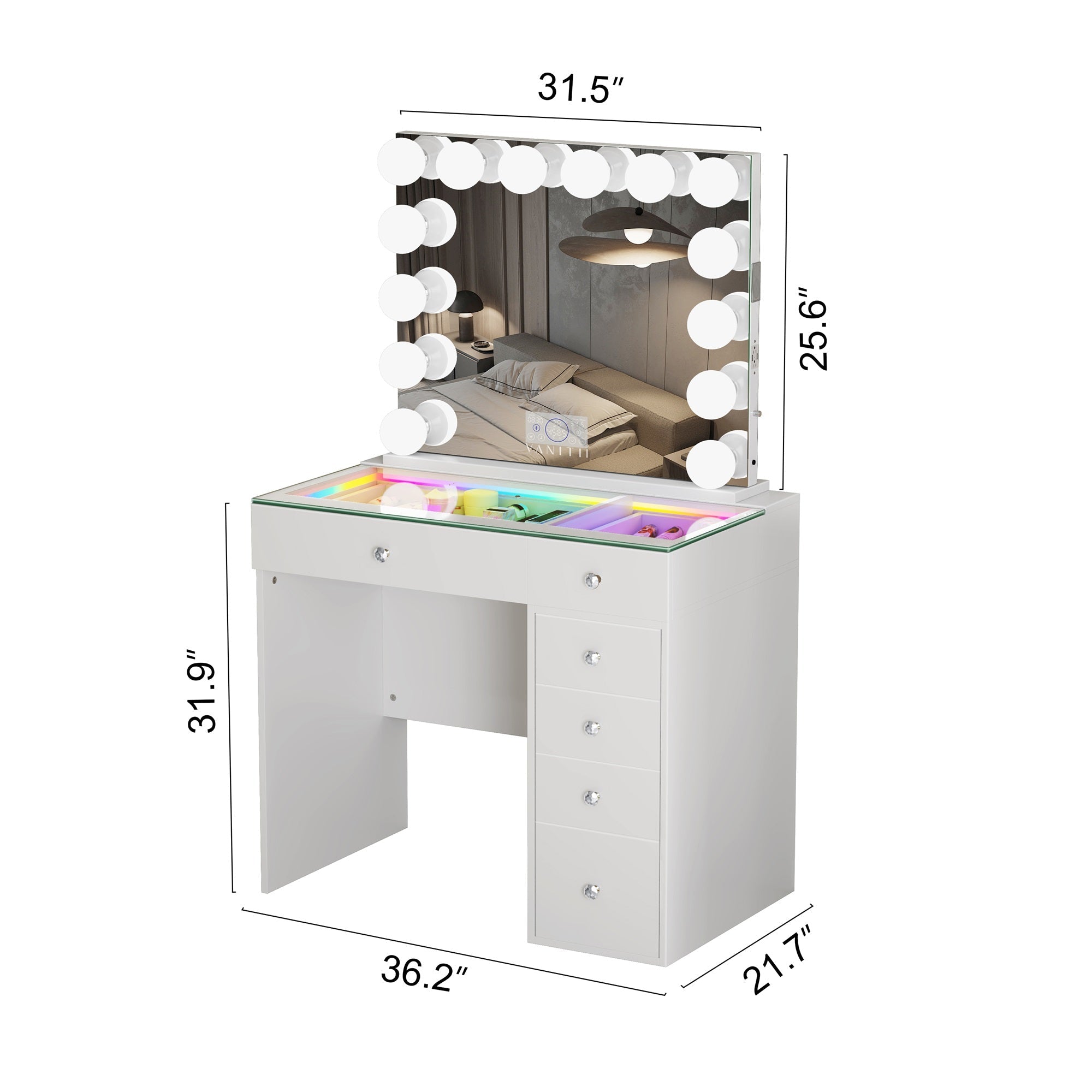 VANITII Mini Diana Vanity Set -6 Storage Drawers with Mirror