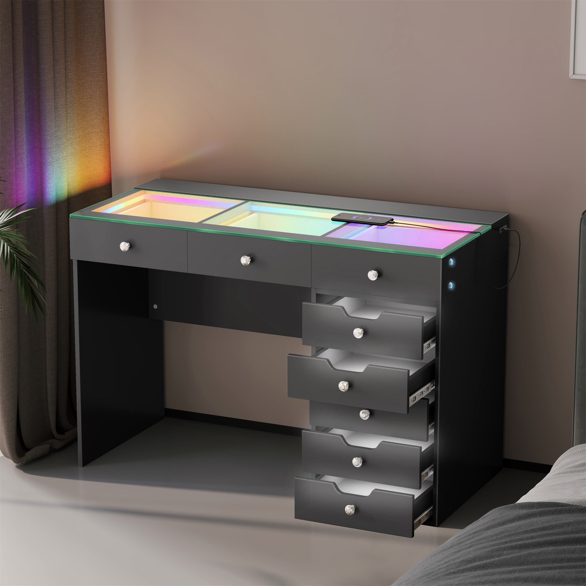 VANITII Diana RGB Vanity Desk with Light - 8 Storage Drawers