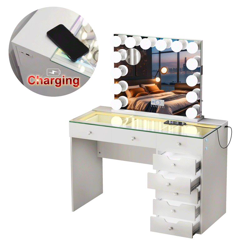 VANITII Diana 8 Drawers Vanity Desk Set with RGB and Full Light