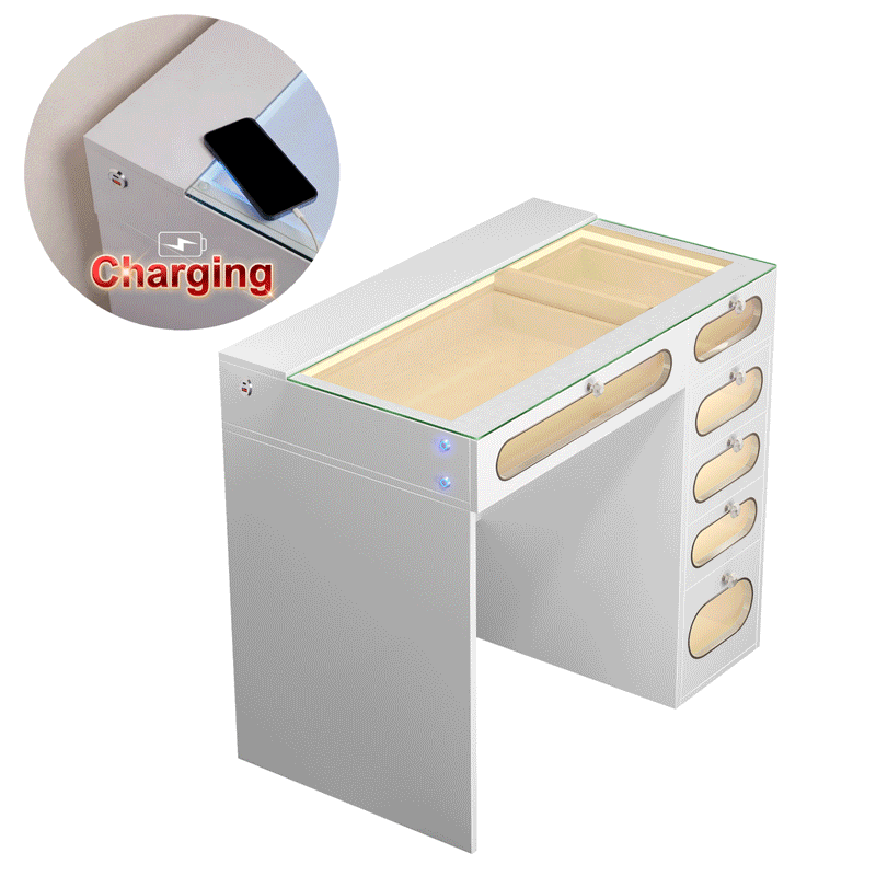 VANITII Vanity Desk built-in USB & Type-C ports for convenient charging.