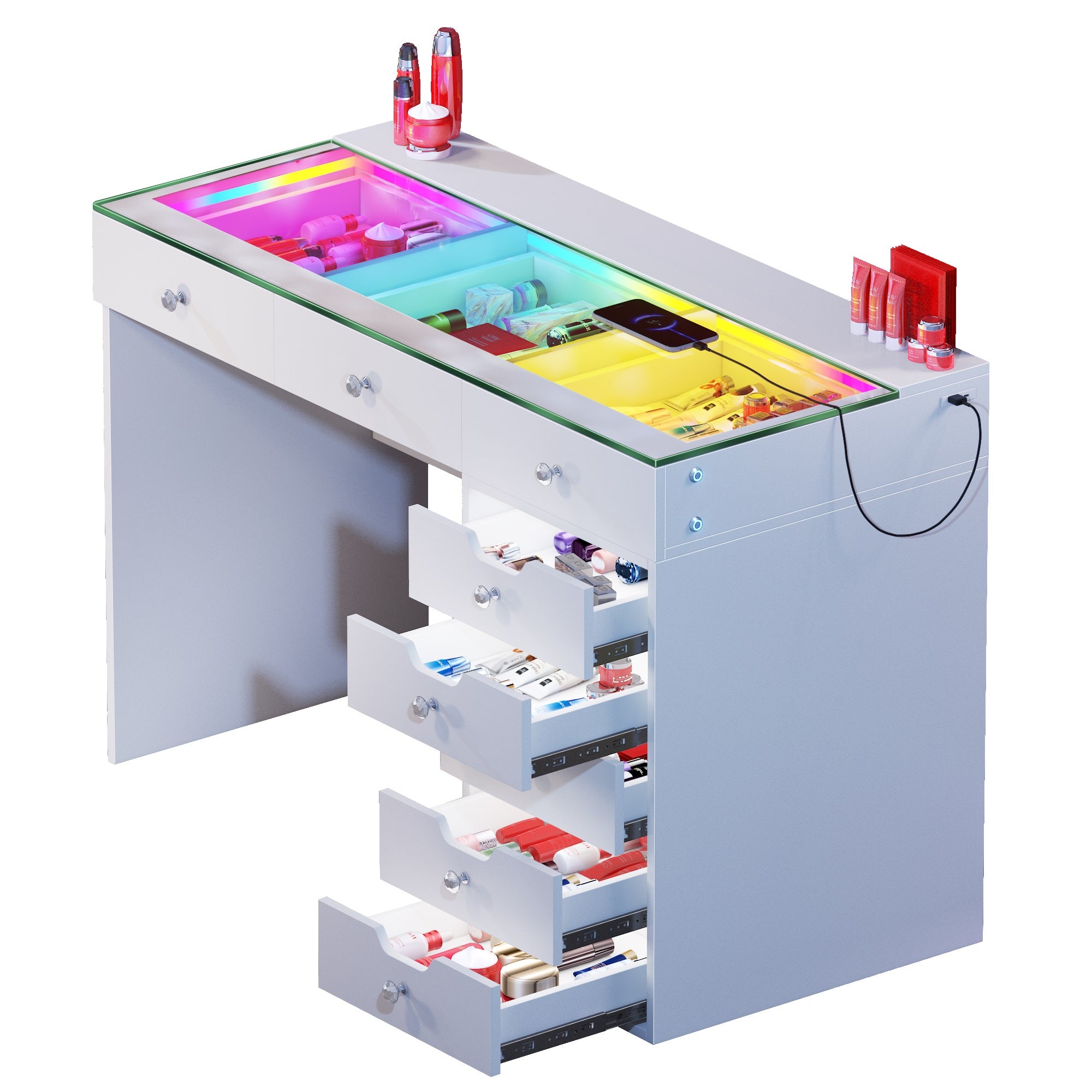 VANITII Diana RGB Vanity Desk with Light - 8 Storage Drawers
