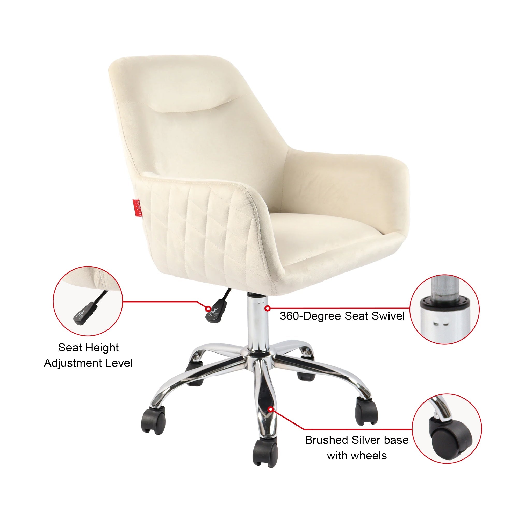 The function display of the Daisy Swivel Vanity Chair.