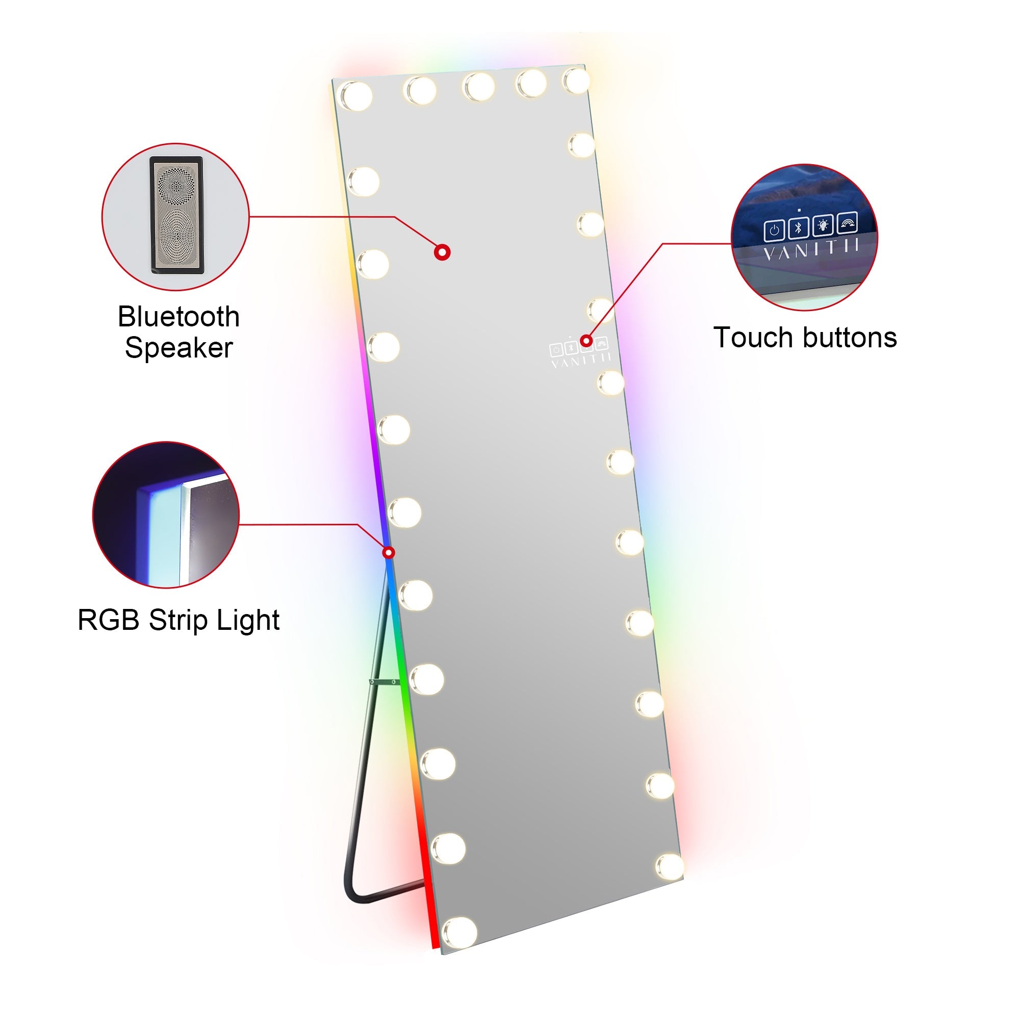 VANITII Hollywood Vanity Mirror - Full Length Vanity Mirror with Bluetooth Speaker