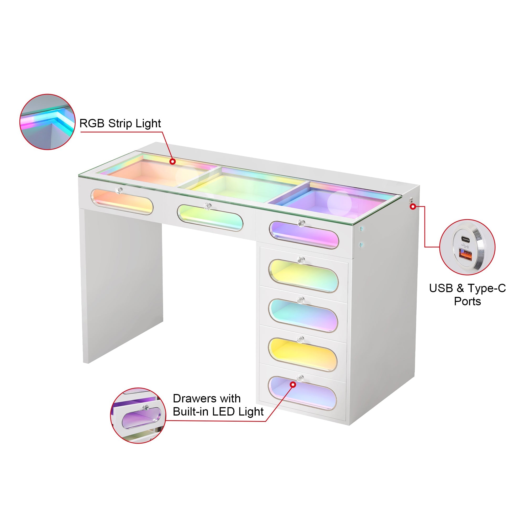 New Release ! VANITII 7 Glass Fronted Drawers with Crystal Handles