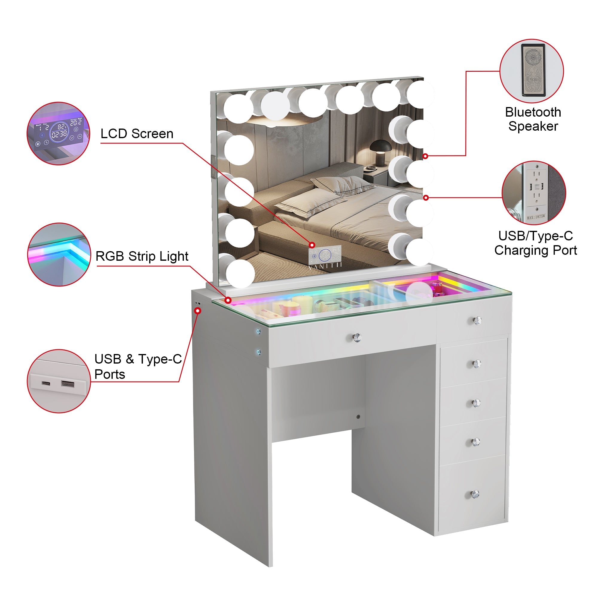 VANITII Mini Diana Vanity Set -6 Storage Drawers with Mirror