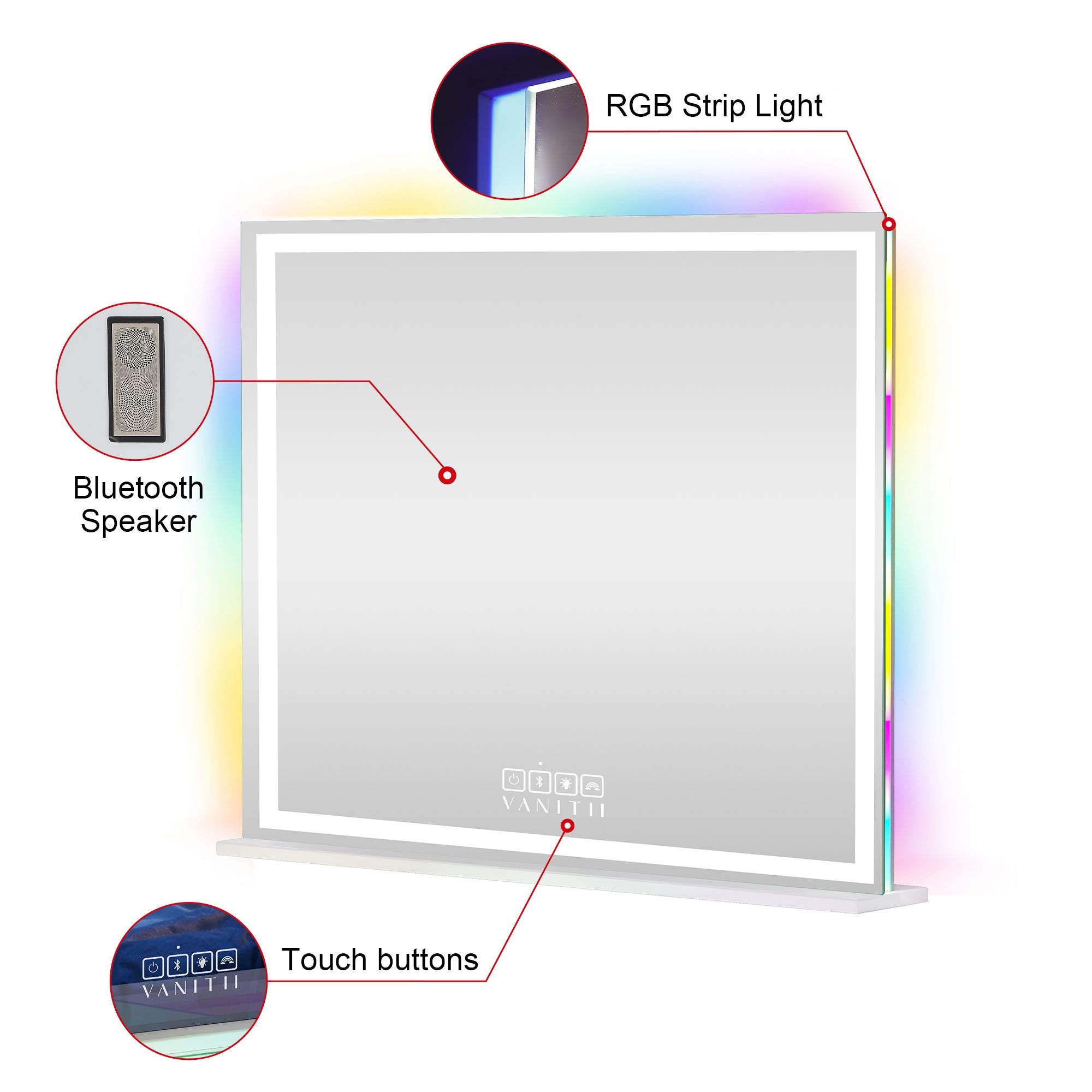 VANITII Luxury Hollywood Glow Vanity Mirror with RGB & Bluetooth Speaker